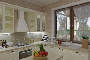 Кухня с окном в частном доме