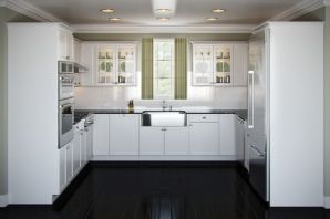 Белая кухня темный пол