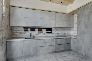 Кухня белый бетон в интерьере