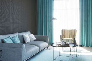 Дизайн комнаты с бирюзовым диваном