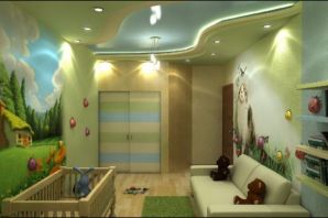 Дизайн потолок в детской комнате