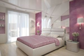 Сиреневая кровать в интерьере спальни