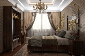 Классическая спальня с темной мебелью