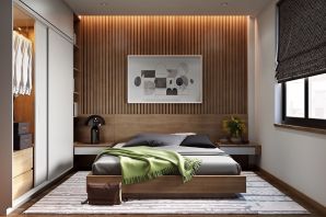Деревянные панели в интерьере спальни