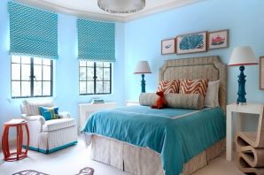 Сочетание голубого цвета в интерьере спальни