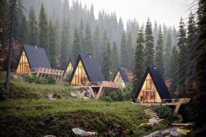 Треугольные домики в горах