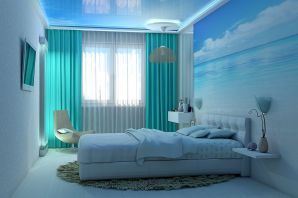 Цвет морской волны в интерьере спальни