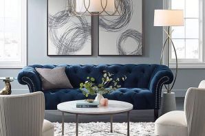 Синяя мягкая мебель в интерьере