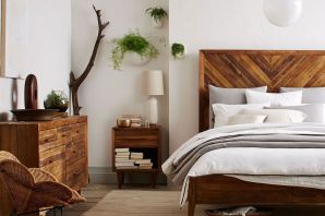 Дизайн спален с мебелью цвета орех