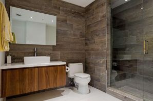 Дизайн ванной бетон и дерево