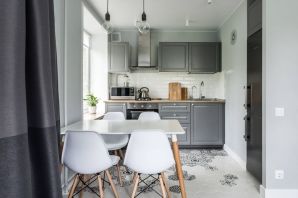 Дизайн маленькой комнаты студии с кухней