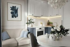 Дизайн кухни гостиной с белой кухней