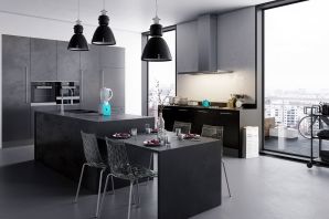 Дизайн кухни серо черный цвет