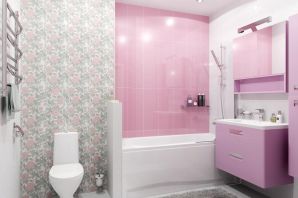 Интерьер розовой ванной комнаты
