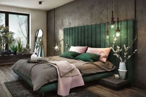 Спальня зелено серая