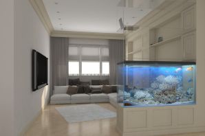 Дизайн кухонь с аквариумами