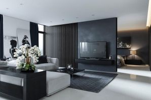 Черно белый дизайн гостиной