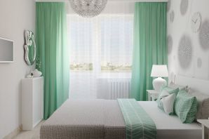 Дизайн спальни в бело зеленом цвете