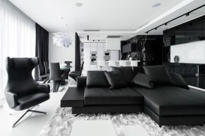 Черно белая гостиная диван
