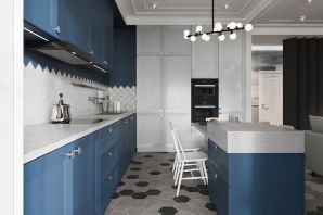 Дизайн кухни с синим гарнитуром