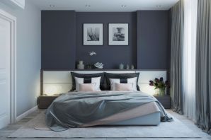 Дизайн спальни в серо белых тонах