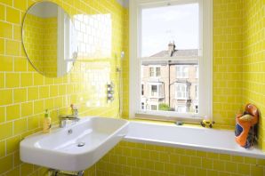 Желто зеленая ванная комната