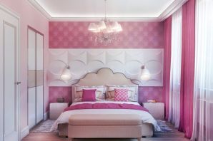 Интерьер спальни в розово сиреневых тонах