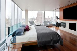 Интерьер спальни с панорамными окнами