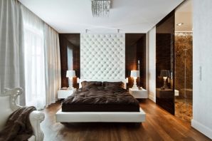 Бело коричневая спальня
