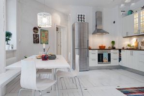 Белая глянцевая кухня в скандинавском стиле