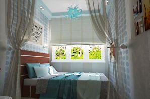 Дизайн узкой длинной спальни с окном