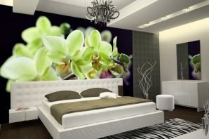 Обои с орхидеями в интерьере гостиной