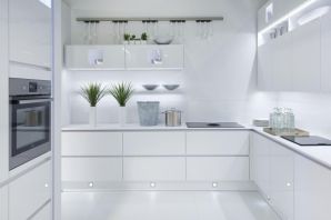 Белая глянцевая кухня в интерьере