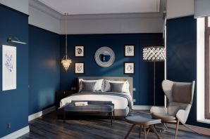 Серо голубые стены в спальне