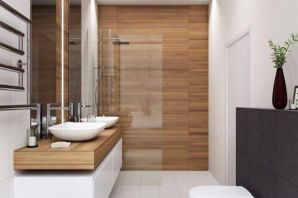 Дизайн ванной комнаты с деревянными элементами