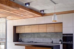 Дизайн кухни бетон и дерево