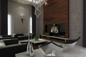 Дизайн гостиной с деревянными панелями