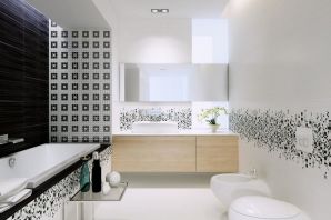Дизайн ванной комнаты частично плиткой