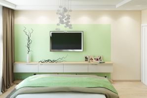 Серо зеленый цвет в интерьере спальни