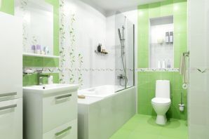 Зеленый кафель в ванной