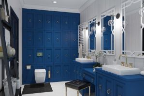 Серо синяя ванная комната