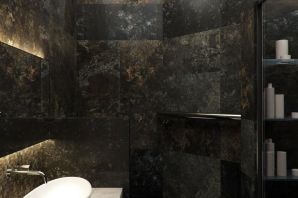 Черный матовый натяжной потолок в ванной