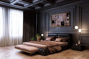 Дизайн спальни с темными обоями