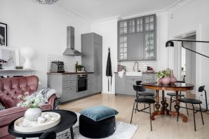 Скандинавский интерьер кухни гостиной