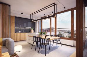 Кухня студия с панорамными окнами