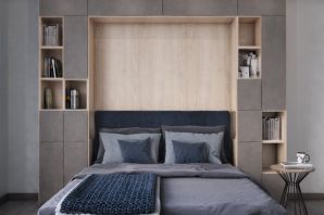Дизайн спальни со шкафом в изголовье