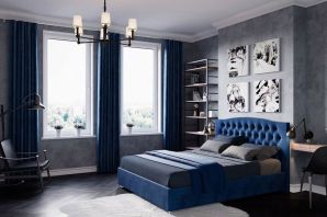 Сочетание синего цвета в интерьере спальни