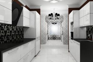 Черно белая плитка в интерьере кухни