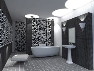 Дизайн ванной комнаты черно белой