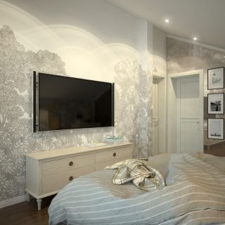 Белый телевизор в интерьере спальни